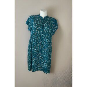 Knox Rose Prairie Dress Women's XL Blue Floral Peasant Short Sleeve Button Front